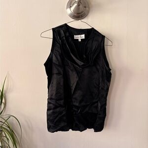 Vintage Christina Black Satin Cowl Neck Sleeveless Top